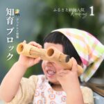 木製の知育ブロックで遊ぶ子ども。グッドトイ受賞のスレンダーブロック。ふるさと納税（木津川市）返礼品。