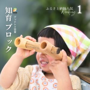 木製の知育ブロックで遊ぶ子ども。グッドトイ受賞のスレンダーブロック。ふるさと納税（木津川市）返礼品。